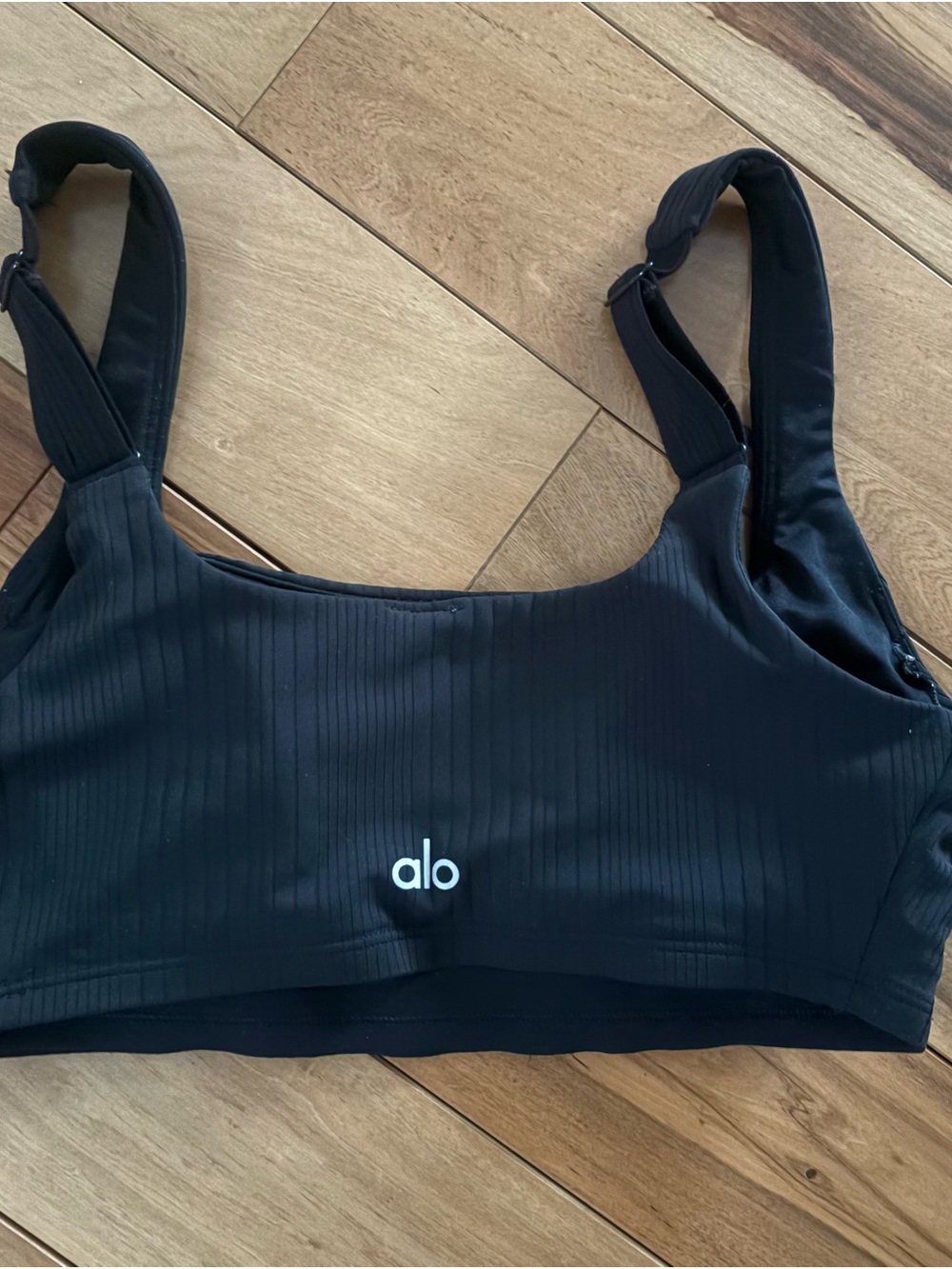 ALO Yoga Black Ribbed Top - Supportive Square Neck